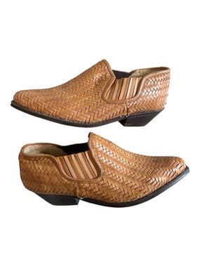 Vintage Seychelles Woven Leather Slip On Western Booties Camel size 8.5